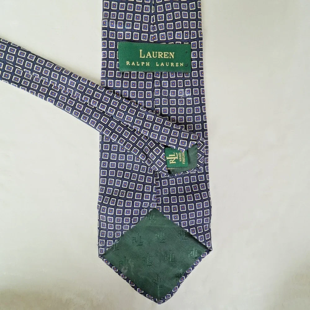 Lauren‎ Ralph Lauren Silk Tie Blue Geometric Pattern 34